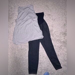 Bundle - Gray Maternity Tank and Denim Maternity Leggings